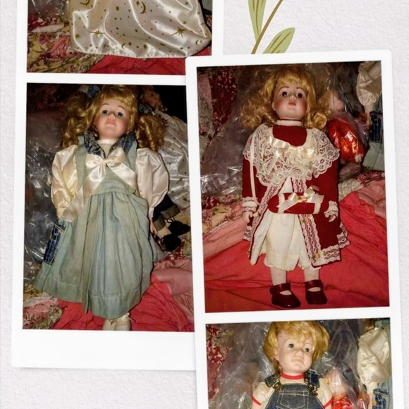 Vintage Style Porcelain Doll Set with Blonde Hair